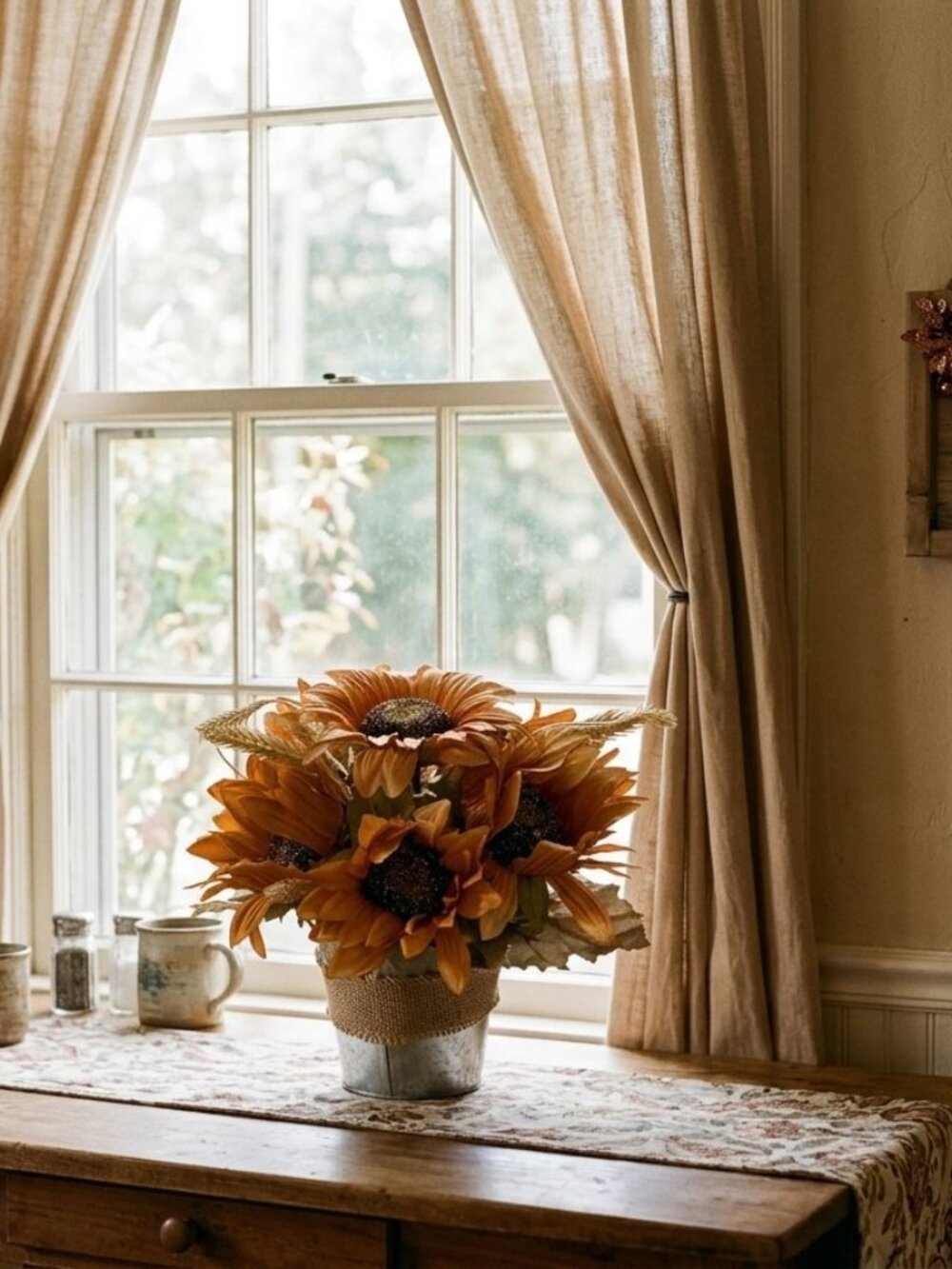10" Farmhouse Faux Sunflower Floral Arrangement in Pot + 6x6 Wall Art Plaque